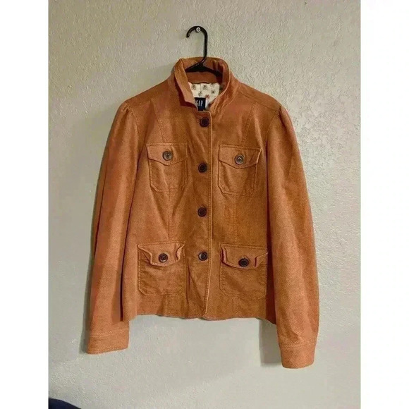 GAP Jackets & Blazers - Vintage Gap Orange Denim Jacket Multiple Pockets "Large Button Up" Size 14